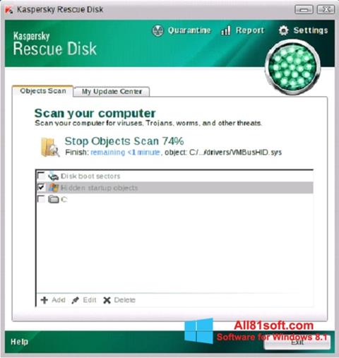 Ekraanipilt Kaspersky Rescue Disk Windows 8.1