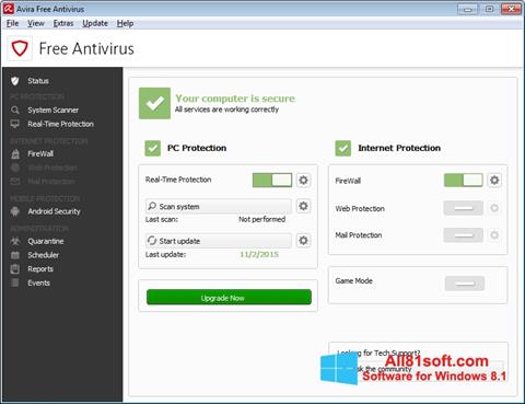 Ekraanipilt Avira Free Antivirus Windows 8.1