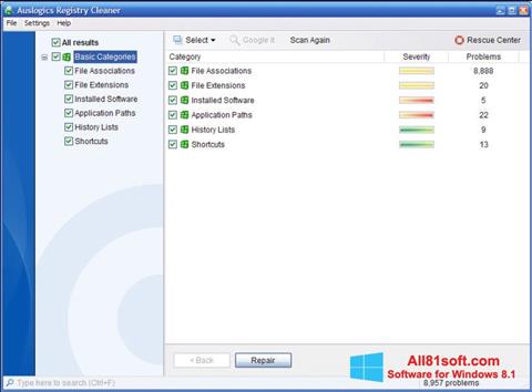 Ekraanipilt Auslogics Registry Cleaner Windows 8.1