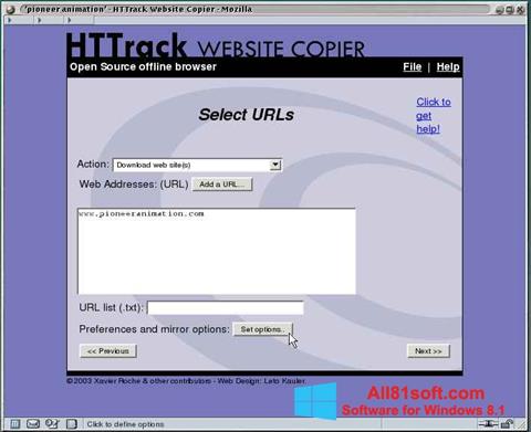 Ekraanipilt HTTrack Website Copier Windows 8.1