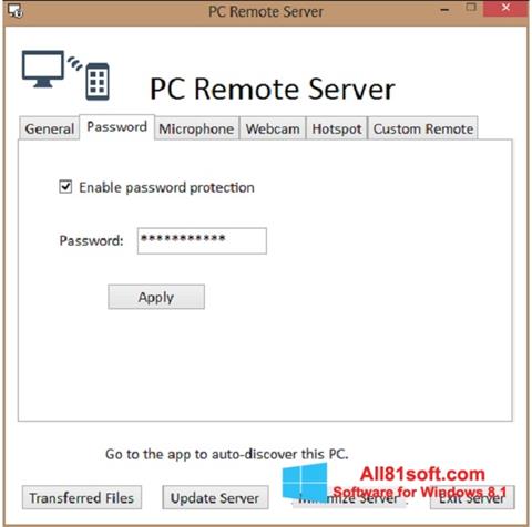 Ekraanipilt PC Remote Server Windows 8.1