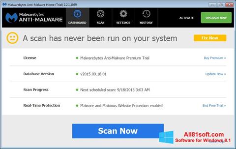 Ekraanipilt Malwarebytes Anti-Malware Free Windows 8.1