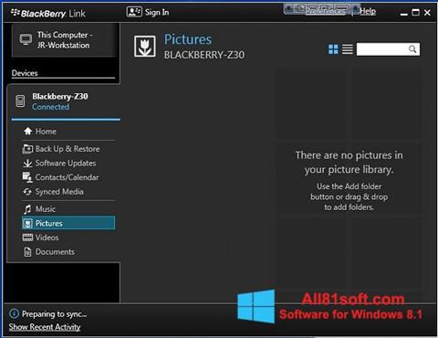 Ekraanipilt BlackBerry Link Windows 8.1