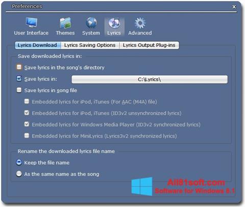 Ekraanipilt Minilyrics Windows 8.1