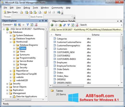 Ekraanipilt Microsoft SQL Server Windows 8.1