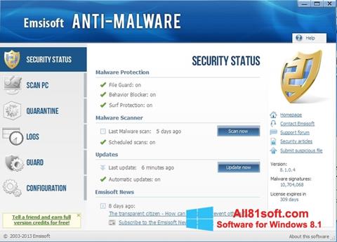 Ekraanipilt Emsisoft Anti-Malware Windows 8.1