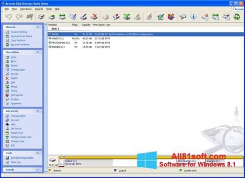 Ekraanipilt Acronis Disk Director Suite Windows 8.1