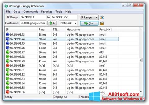 Ekraanipilt Angry IP Scanner Windows 8.1