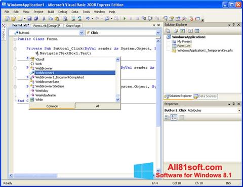 Ekraanipilt Microsoft Visual Basic Windows 8.1