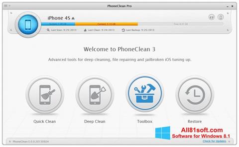 Ekraanipilt PhoneClean Windows 8.1