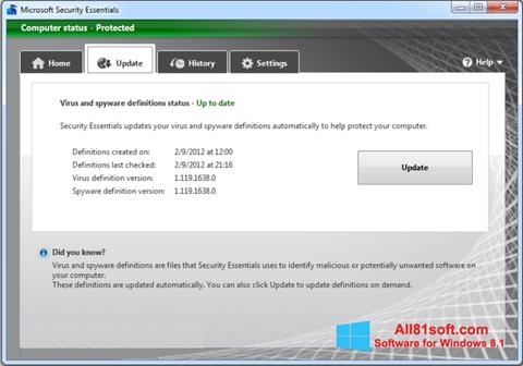 Ekraanipilt Microsoft Security Essentials Windows 8.1