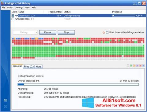 Ekraanipilt Auslogics Disk Defrag Windows 8.1
