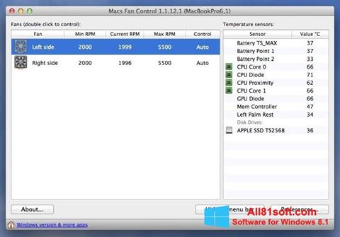 Ekraanipilt Macs Fan Control Windows 8.1