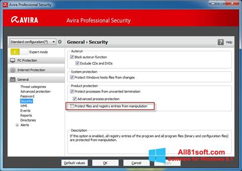 Ekraanipilt Avira Professional Security Windows 8.1