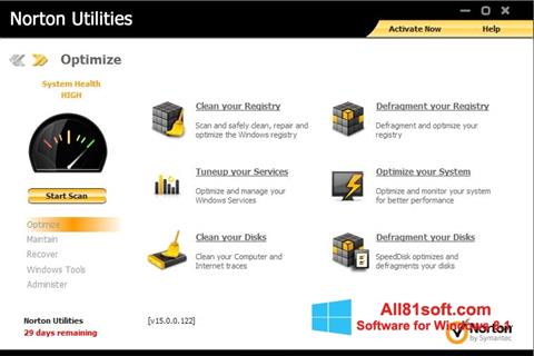 Ekraanipilt Norton Utilities Windows 8.1
