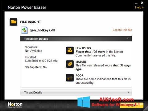 Ekraanipilt Norton Power Eraser Windows 8.1