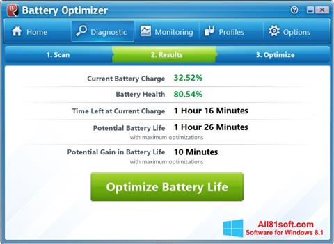 Ekraanipilt Battery Optimizer Windows 8.1