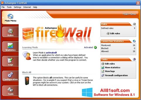 Ekraanipilt Ashampoo Firewall Windows 8.1