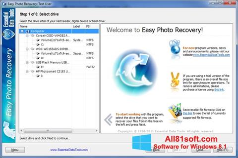 Ekraanipilt Easy Photo Recovery Windows 8.1